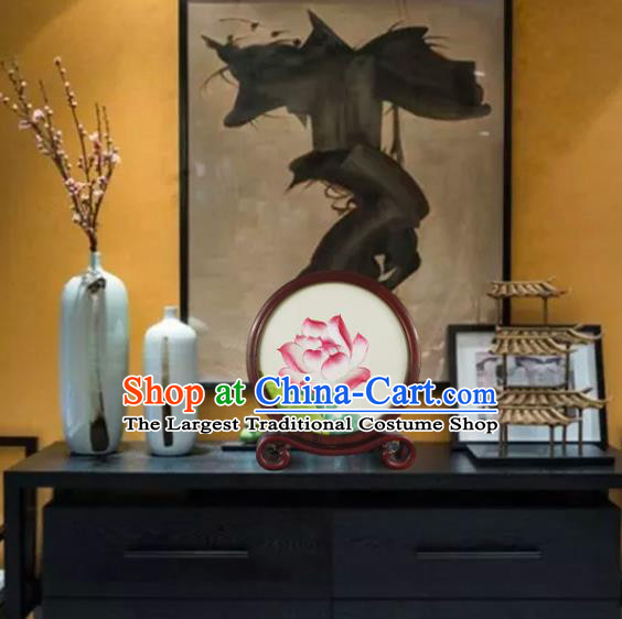 China Embroidered Lotus Desk Decoration Handmade Table Screen Suzhou Embroidery Craft