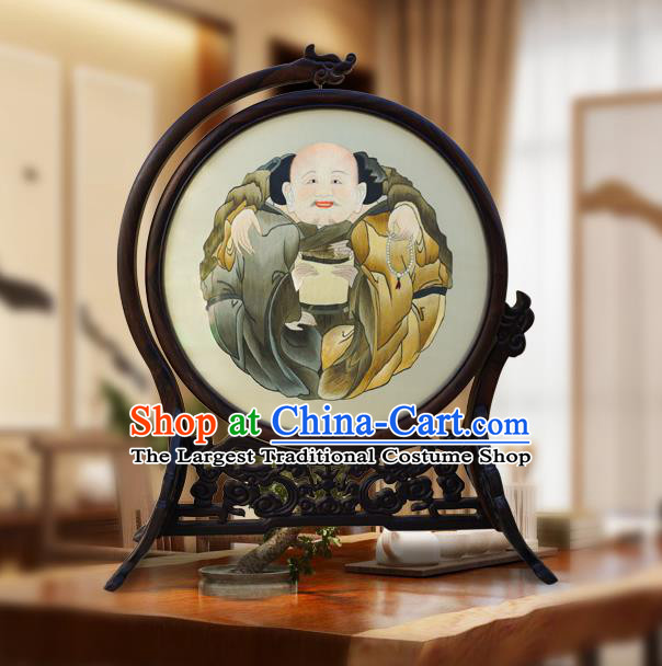 China Wood Rotatable Screen Traditional Embroidered Table Screen Handmade Home Furnishings