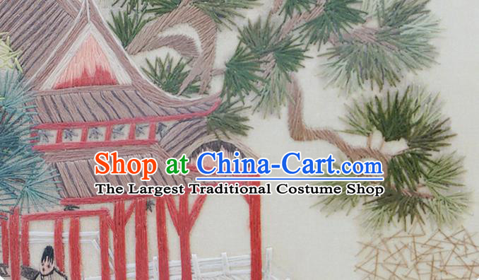 China Embroidered Landscape Painting Screen Traditional Home Furnishings Handmade Wood Carving Double Side Table Screen