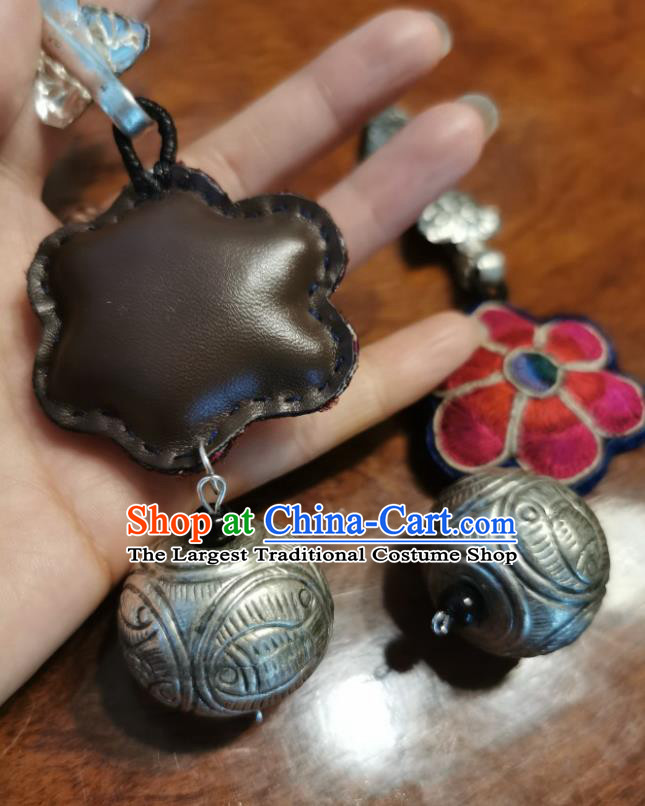 Traditional China Silver Jewelry Handmade Ear Accessories Ethnic Embroidered Rosy Flower Earrings for Women