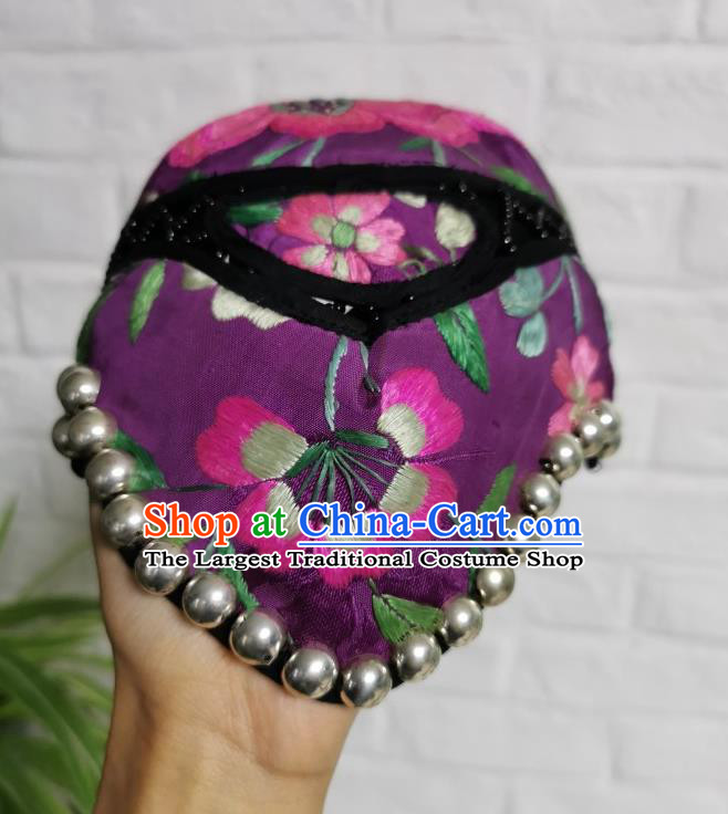 Traditional China Ethnic Embroidered Hat Handmade Hair Accessories Purple Silver Hair Clasp for Women