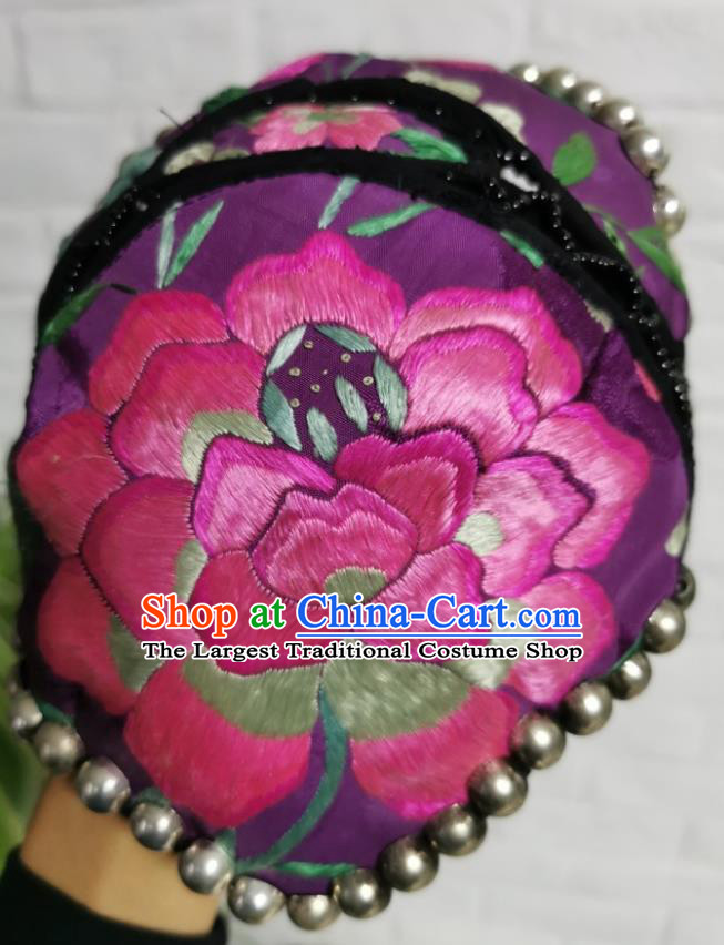 Traditional China Ethnic Embroidered Hat Handmade Hair Accessories Purple Silver Hair Clasp for Women