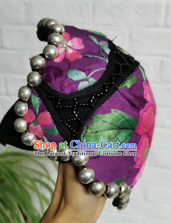 Traditional China Ethnic Embroidered Hat Handmade Hair Accessories Purple Silver Hair Clasp for Women
