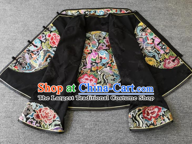 China Tang Suit Black Silk Jacket National Short Coat Traditional Embroidered Costume