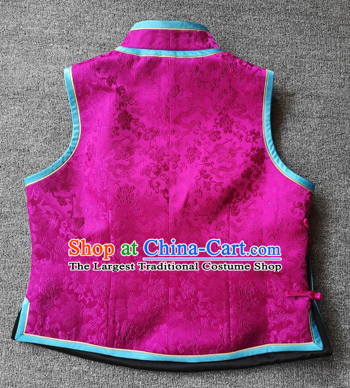 China National Rosy Silk Vest Traditional Tang Suit Upper Outer Garment Women Embroidered Waistcoat