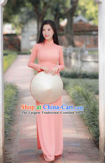 Asian Vietnam Classical Ao Dai Qipao Traditional Vietnamese Costumes Pink Cheongsam Dress and Loose Pants for Women