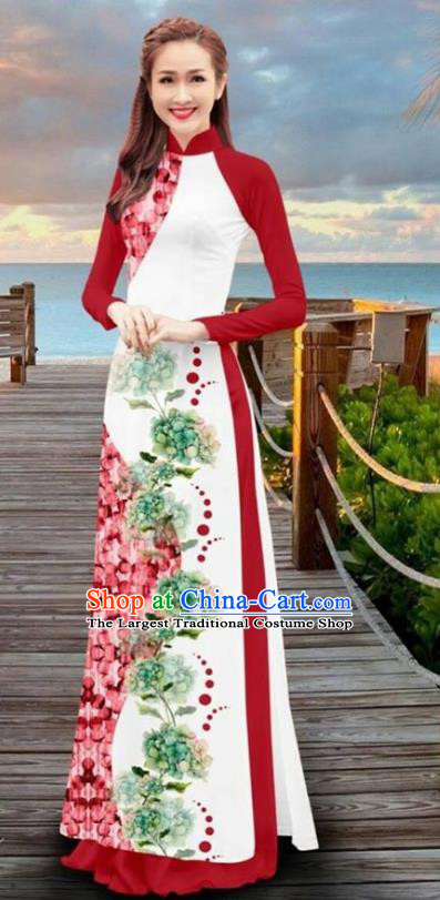 Vietnamese Ao Dai Dress Floral Embroidered Cheongsam Maxi Dresses Chinese  Qipao