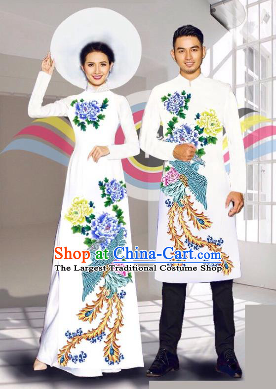Traditional Top Grade Asian Vietnamese Costumes Classical Hand Printing  Crane Wedding Dress, Vietnam National Bridegroom Black