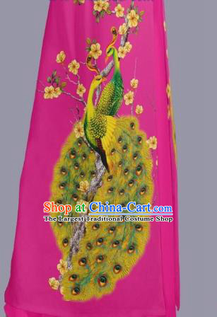 Custom Asian Vietnam Classical Peacock Pattern Ao Dai Dress with Pants Uniforms Traditional Vietnamese Clothing Bride Rosy Cheongsam Costume