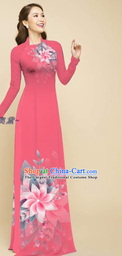 Traditional Vietnamese Ao Dai Qipao Dress with Loose Pants