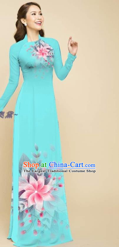 Vietnam Gradient Black Cheongsam Vietnamese Traditional Ao Dai Clothing  Asian Classical Qipao Dress with Pants