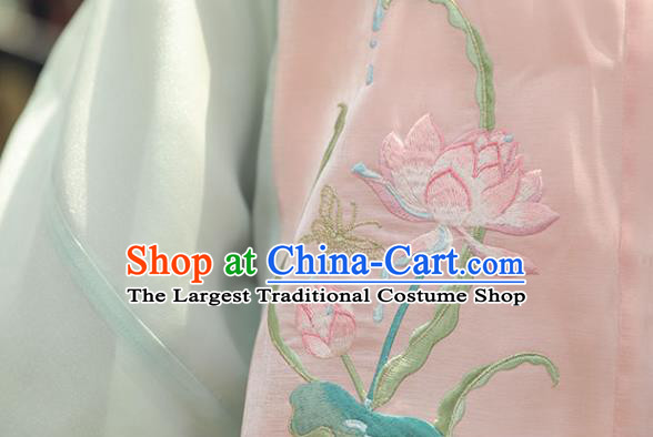 Chinese Ancient Ming Dynasty Costumes Traditional Hanfu Dress Embroidered Green Blouse and Horse Face Skirt for Noble Women