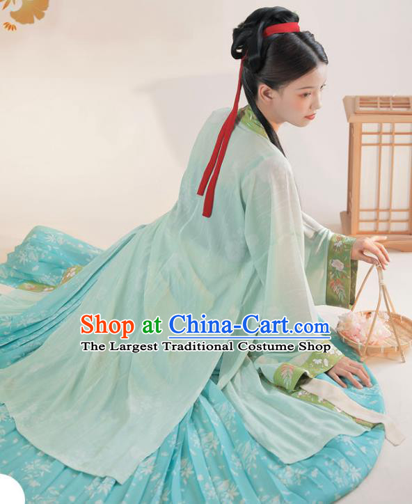 Chinese Traditional Hanfu Dress Ancient Costumes Song Dynasty Young Lady Embroidered BeiZi Top and Blue Skirt for Female
