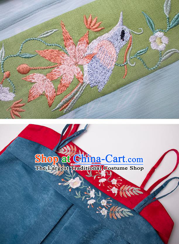 Chinese Traditional Hanfu Dress Ancient Costumes Song Dynasty Young Lady Embroidered BeiZi Top and Blue Skirt for Female