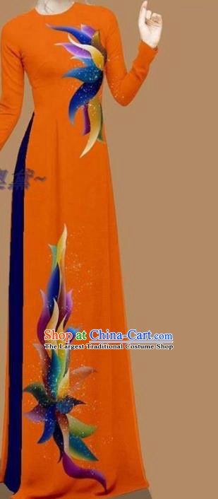 Orange Ao Dai Cheongsam Traditional Custom Clothing Asian Vietnamese Fashion Vietnam Women Qipao Dress with Pants