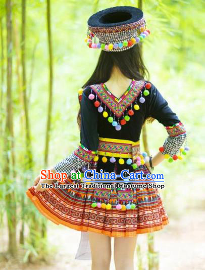 Photography Clothing Top Quality Miao Ethnic Women Short Dress China Embroidered Top and Skirt and Hat Miao Nationality Clothes