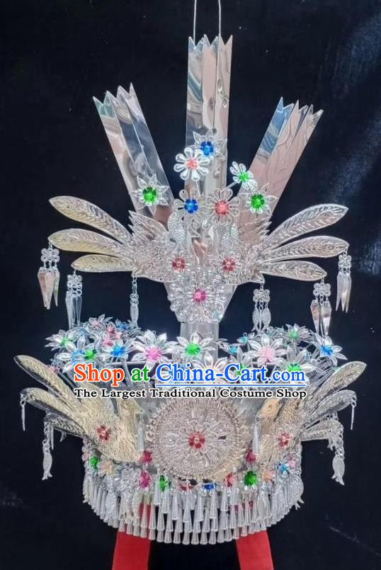Chinese Traditional Colorful Beads Headdress Miao Ethnic Wedding Bride Phoenix Hat Minority Folk Dance Hair Accessories