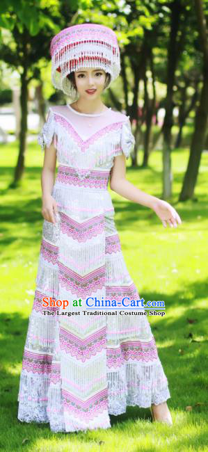 Guizhou Miao Minority Sexy Dress Traditional Festival Celebration Dance Costumes China Ethnic Bride Apparels and Hat