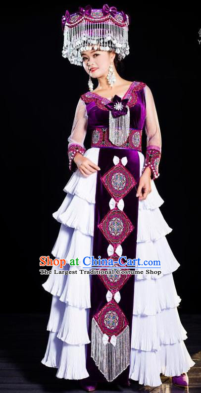 China Guizhou Miao Minority Costumes Travel Photography Fashion Folk Dance Dress Traditional Ethnic Clothing with Hat