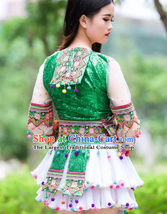 China Yunnan Wenshan Tourist Attraction Dance Show Clothing Traditional Miao Minority Nationality Stage Performance Costumes and Headwear