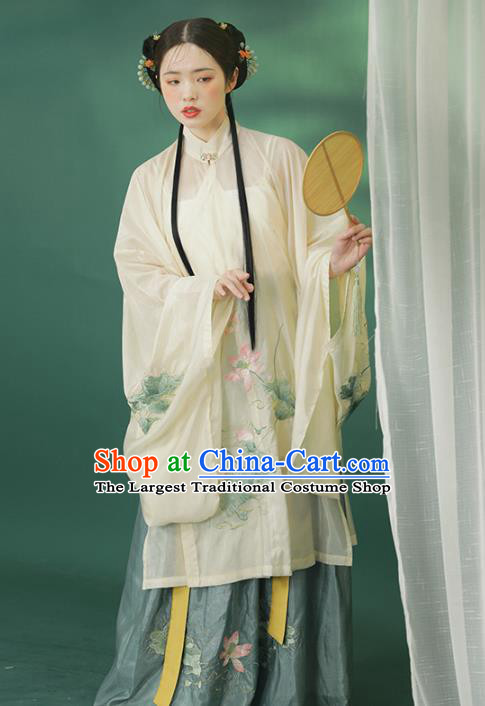 Chinese Ancient Patrician Female Clothing Traditional Hanfu Costumes Ming Dynasty Embroidered Long Gown and Skirt Complete Set