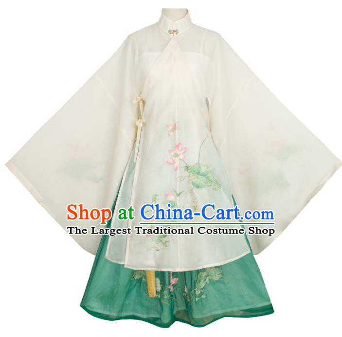 Chinese Ancient Patrician Female Clothing Traditional Hanfu Costumes Ming Dynasty Embroidered Long Gown and Skirt Complete Set