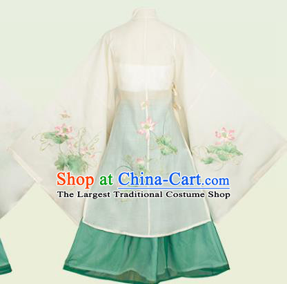 Chinese Ancient Patrician Female Clothing Traditional Hanfu Costumes Ming Dynasty Embroidered Long Gown and Skirt Complete Set