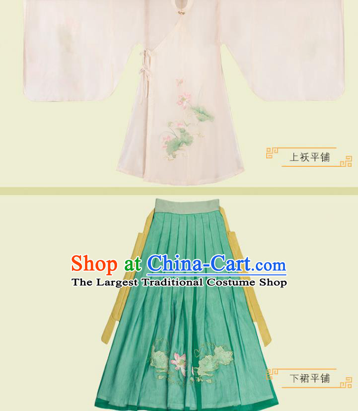 Chinese Ancient Patrician Female Clothing Traditional Hanfu Costumes Ming Dynasty Embroidered Long Gown and Skirt Complete Set