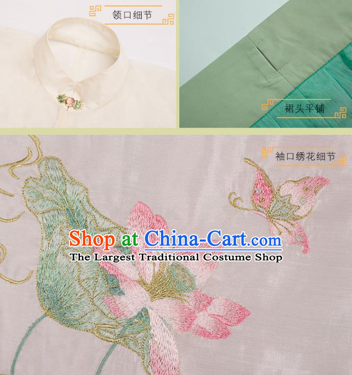 Chinese Ancient Patrician Female Clothing Traditional Hanfu Costumes Ming Dynasty Embroidered Long Gown and Skirt Complete Set