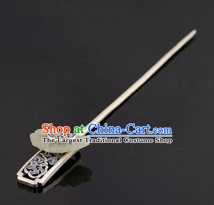 Chinese Ancient Princess Silver Carving Hair Accessories Traditional Cheongsam Jade Hairpin