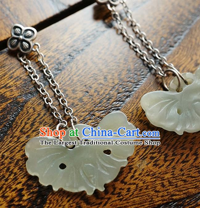 Top Grade Chinese Classical Jade Butterfly Earrings Traditional Handmade Ear Jewelry Cheongsam Silver Accessories