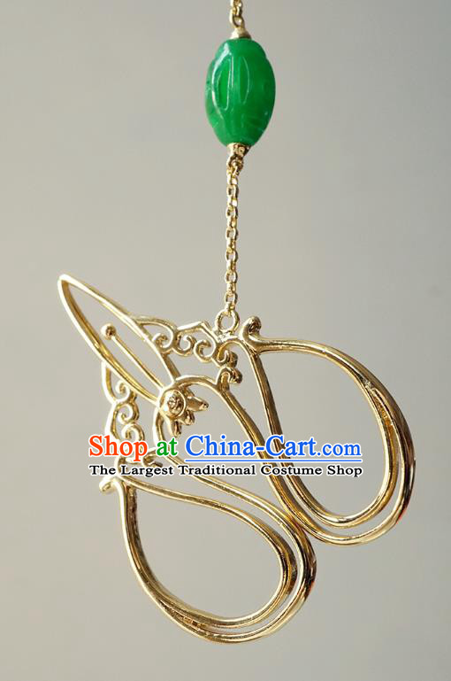 Top Grade Chinese Traditional Cheongsam Accessories Handmade Golden Scissors Ear Jewelry Classical Jade Earrings
