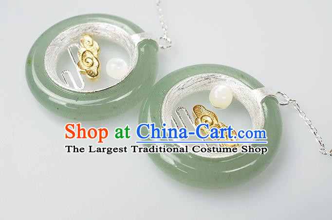 Top Grade Chinese Handmade Silver Carving Cloud Ear Jewelry Traditional Accessories Classical Cheongsam Aventurine Earrings