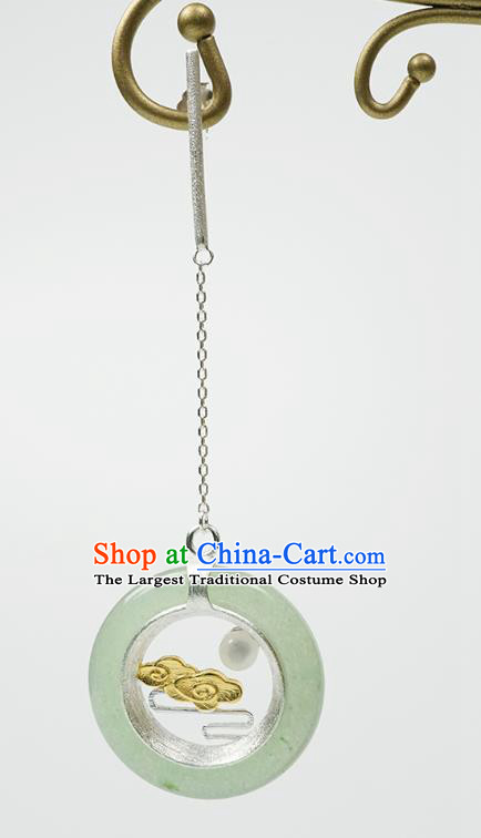 Top Grade Chinese Handmade Silver Carving Cloud Ear Jewelry Traditional Accessories Classical Cheongsam Aventurine Earrings