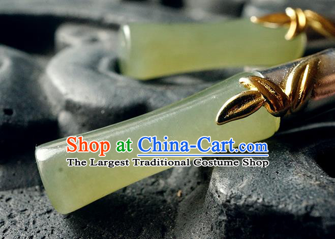 Top Grade Chinese Handmade Jade Bamboo Ear Jewelry Traditional Accessories Classical Cheongsam Earrings
