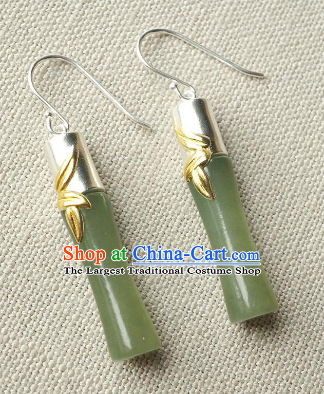 Top Grade Chinese Handmade Jade Bamboo Ear Jewelry Traditional Accessories Classical Cheongsam Earrings