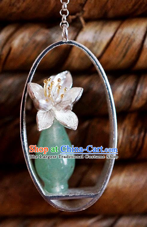 Top Grade Chinese Handmade Silver Orchid Ear Jewelry Traditional Accessories Classical Cheongsam Jade Vase Earrings