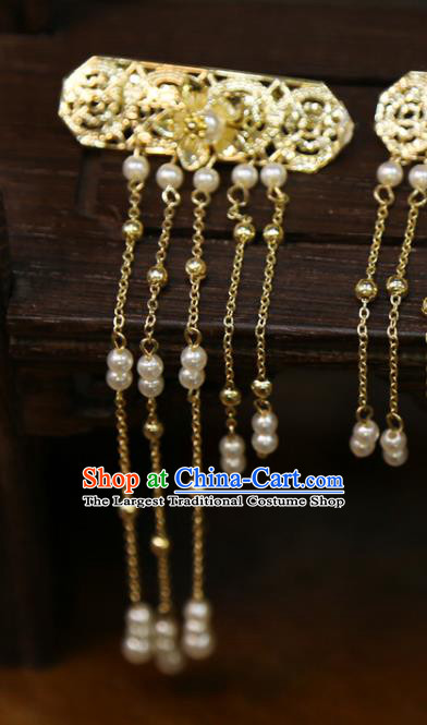Chinese Classical Golden Hair Accessories Traditional Wedding Hairpins Beads Tassel Hair Sticks