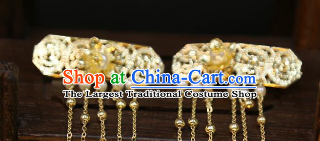 Chinese Classical Golden Hair Accessories Traditional Wedding Hairpins Beads Tassel Hair Sticks