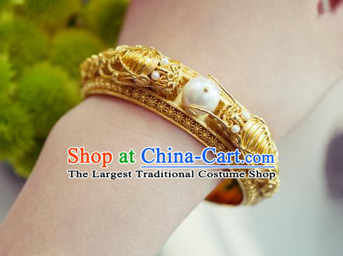 Chinese Traditional Carving Dragon Bangle Accessories Handmade Qing Dynasty Court Golden Bracelet Jewelry