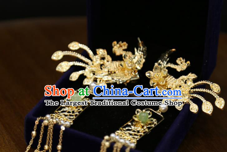 Chinese Wedding Hairpins Classical Hair Accessories Traditional Golden Phoenix Hair Sticks