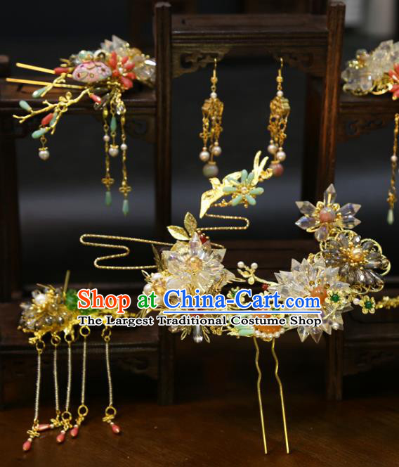 Chinese Wedding Hair Crown Classical Hair Accessories Traditional Tassel Hairpins Full Set