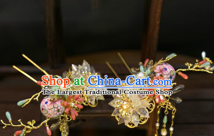 Chinese Wedding Hair Crown Classical Hair Accessories Traditional Tassel Hairpins Full Set