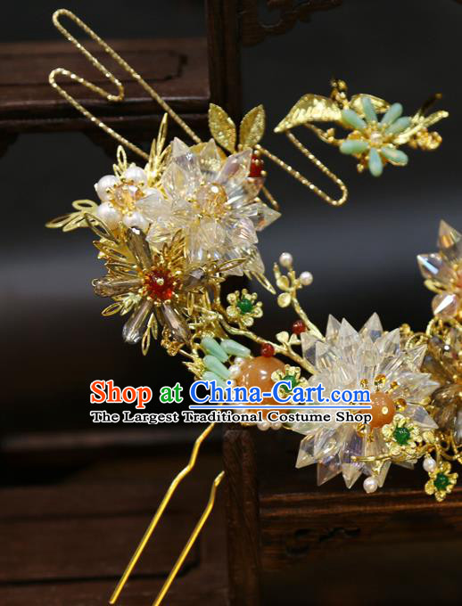 Chinese Wedding Hair Crown Classical Hair Accessories Traditional Tassel Hairpins Full Set
