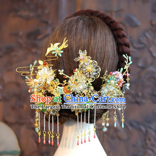 Chinese Wedding Hair Crown Classical Hair Accessories Traditional Tassel Hairpins Full Set