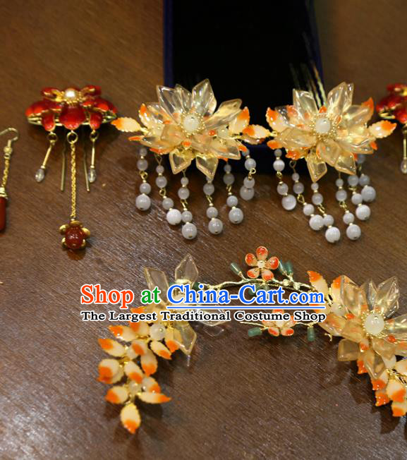 Chinese Wedding Hair Sticks Classical Hair Accessories Traditional Xiuhe Suit Lotus Hairpins Full Set