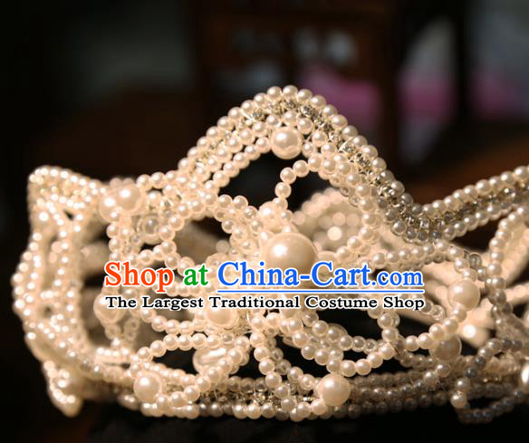 Top Baroque Bride Pearls Hair Jewelry Europe Wedding Headwear Princess Retro Royal Crown