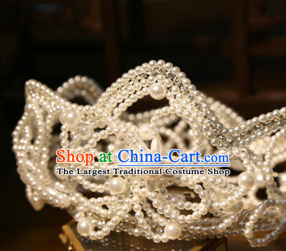 Top Baroque Bride Pearls Hair Jewelry Europe Wedding Headwear Princess Retro Royal Crown