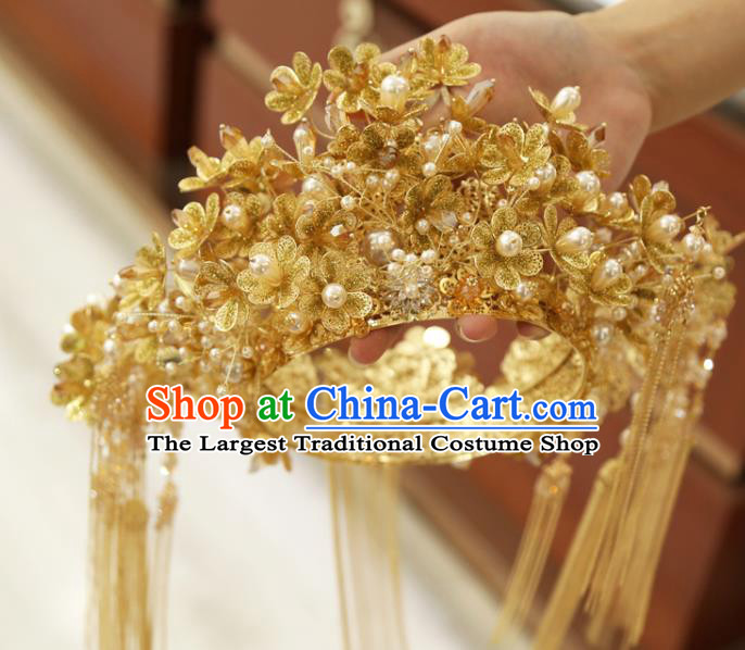 Chinese Bride Phoenix Coronet Xiuhe Suit Hair Accessories Traditional Wedding Golden Hair Crown