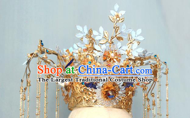Chinese Traditional Wedding Blue Flower Phoenix Coronet Bride Xiuhe Suit Hair Accessories
